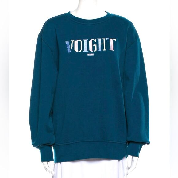 Voight By Valentina Miami Embroidered Teal Unisex Crewneck Sweatshirt M NWOT - Picture 1 of 10